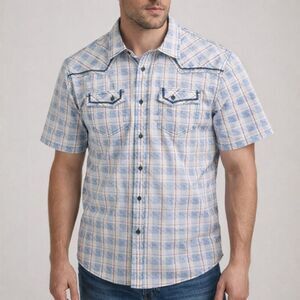 Brad Paisley Moonshine Spirit Western Shirt Blue & Cream Plaid Men’s Size Large